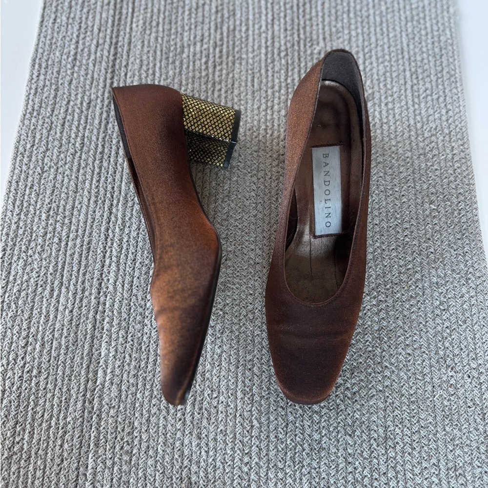 Bandolino Iridescent Copper Brown Gold Embellished Pumps Heels Size 7.5